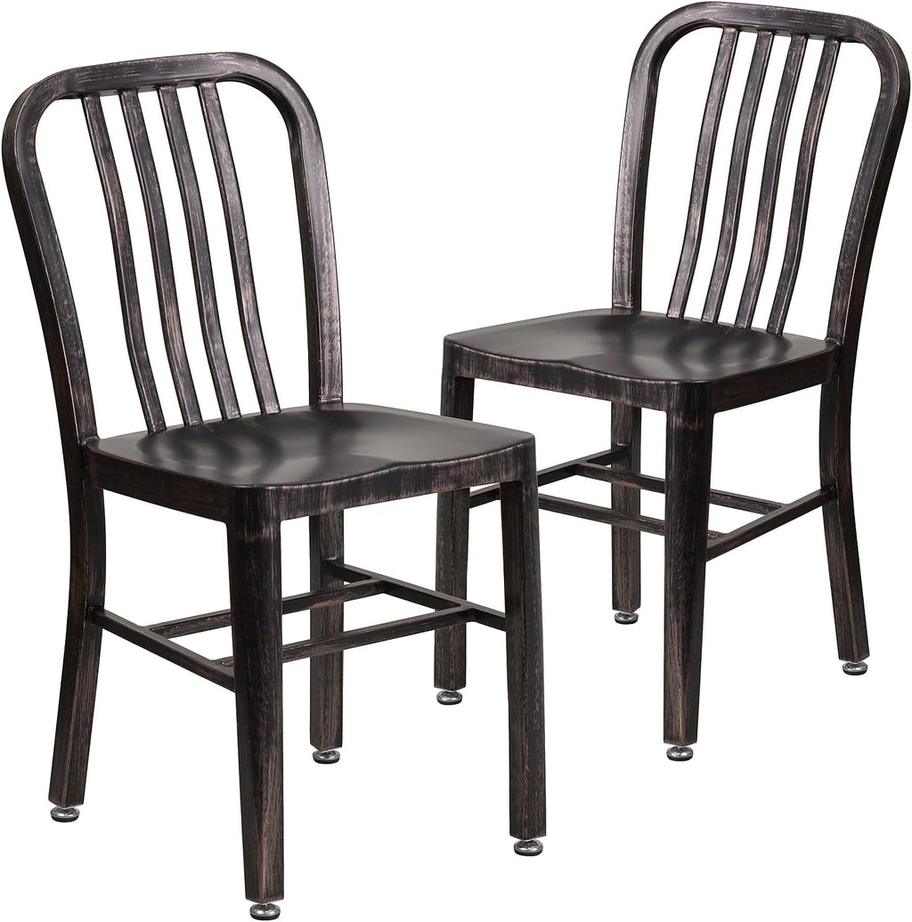 Gael Commercial Grade 2 Pack Black-Antique Gold Metal Indoor-Outdoor Chair-0